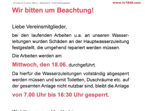 Heutige Sperrung der Platzanlage 07:00 – 16:30 Uhr !!!